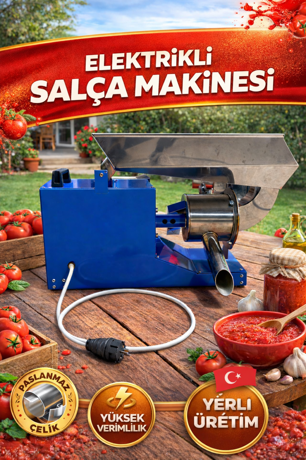 OGT BT-712MA Mavi Ayaksız Profesyonel Salça Makinesi 3 HPkapak ayaksız profesyonel salça makinesi